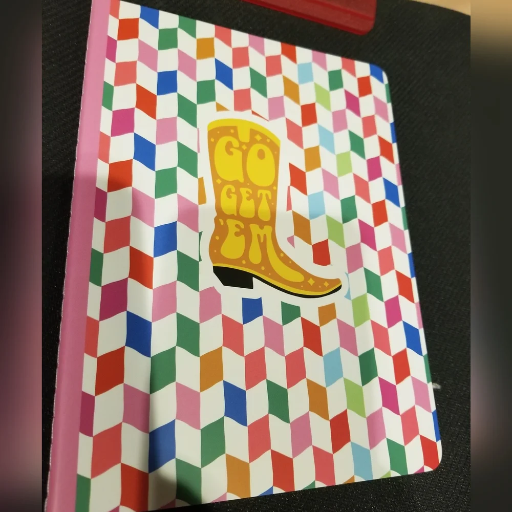'Go Get Em' Colorful Cowboy Boot Geometric Pattern Notebook
